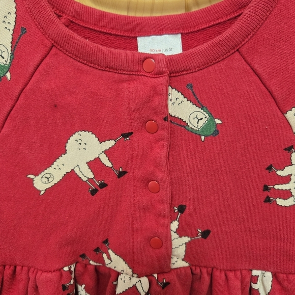 HANNA ANDERSSON RED DRESS FUNNY LLAMA PRINT WINTER HATS TODDLER GIRLS 3T COTTON - Picture 2 of 15